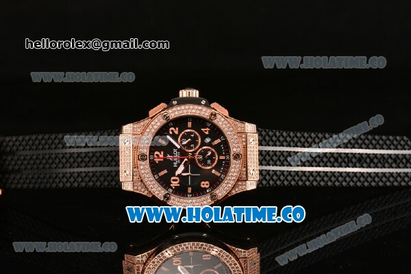 Hublot Big Bang Chrono Miyota OS20 Quartz Rose Gold Case with Black Dial Arabic Numeral/Stick Markers and Diamonds Bezel - Click Image to Close