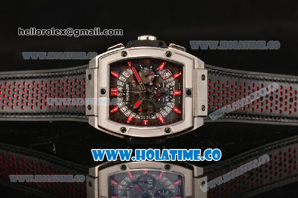 Hublot MP-06 Senna Chrono Miyota OS20 Quartz Steel Case with Red Stick Markers and Skeleton Dial - Click Image to Close