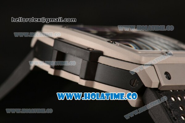 Hublot MP-06 Senna Chrono Miyota OS20 Quartz Steel Case with White Stick Markers Skeleton Dial and Leather Strap - Click Image to Close