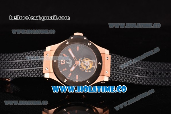 Hublot Big Bang Swiss Tourbillon Automatic Movement Rose Gold Case with Black Dial and Black Rubber Strap (PK) - Click Image to Close