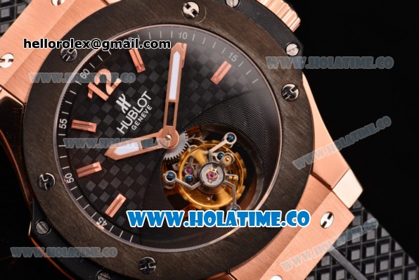 Hublot Big Bang Swiss Tourbillon Automatic Movement Rose Gold Case with Black Dial and Black Rubber Strap (PK) - Click Image to Close
