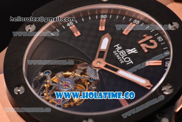 Hublot Big Bang Swiss Tourbillon Automatic Movement Rose Gold Case with Black Dial and Black Rubber Strap (PK) - Click Image to Close