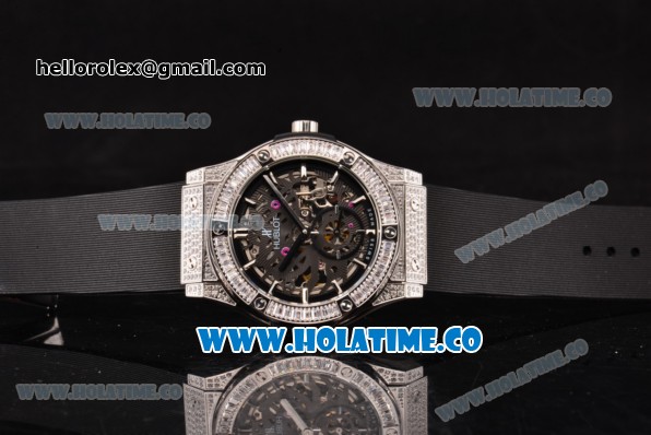 Hublot Classic Fusion Asia 6497 Manual Winding Diamonds/Steel Case with Skeleton Dial Diamonds Bezel and Stick Markers - Click Image to Close