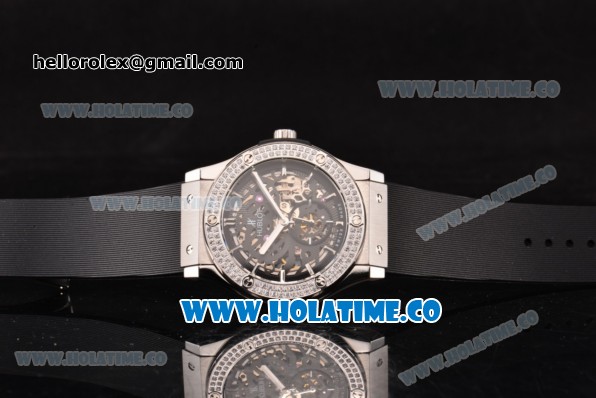 Hublot Classic Fusion Asia 6497 Manual Winding Steel Case with Skeleton Dial Diamonds Bezel and Stick Markers - Click Image to Close
