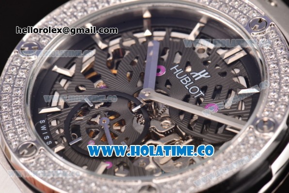 Hublot Classic Fusion Asia 6497 Manual Winding Steel Case with Skeleton Dial Diamonds Bezel and Stick Markers - Click Image to Close