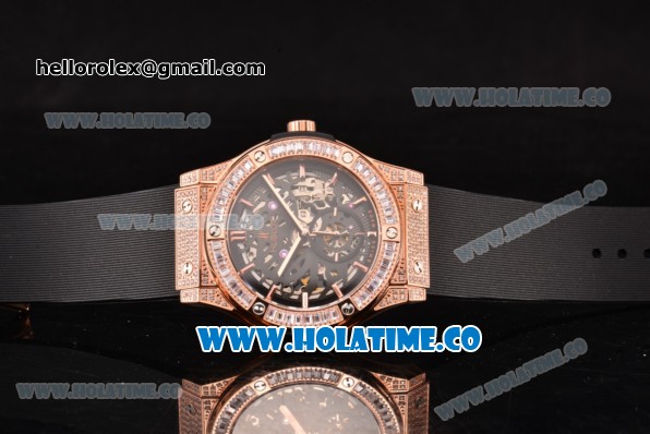 Hublot Classic Fusion Asia 6497 Manual Winding Diamonds/Rose Gold Case with Skeleton Dial Diamonds Bezel and Stick Markers - Click Image to Close
