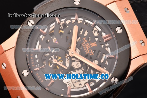 Hublot Classic Fusion Asia 6497 Manual Winding Rose Gold Case with Skeleton Dial PVD Bezel and Stick Markers - Click Image to Close