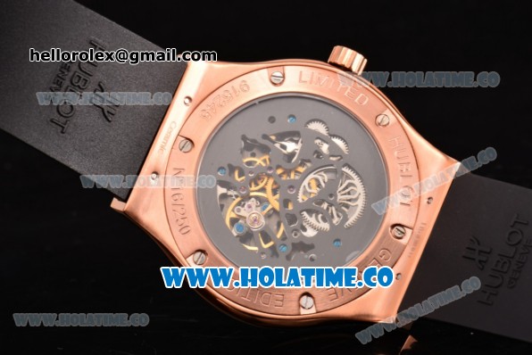 Hublot Classic Fusion Asia 6497 Manual Winding Rose Gold Case with Skeleton Dial PVD Bezel and Stick Markers - Click Image to Close