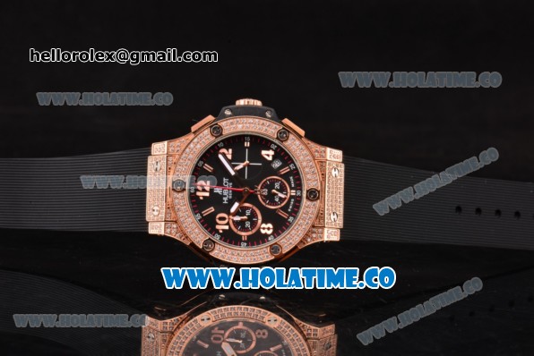 Hublot Big Bang Chrono Miyota OS20 Quartz Diamonds/Rose Gold Case with Black Dial and Diamonds Bezel - Click Image to Close