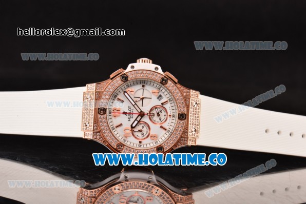 Hublot Big Bang Chrono Miyota OS20 Quartz Diamonds/Rose Gold Case with White Dial and Diamonds Bezel - Click Image to Close