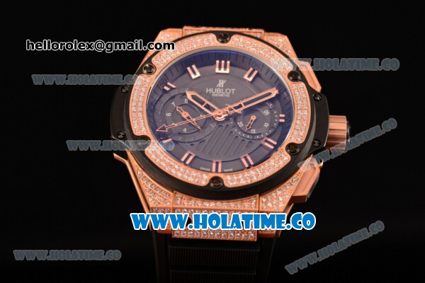 Hublot Big Bang Bezel Swiss Valjoux 7750 Automatic Rose Gold Case with Diamond Bezel and Black Dial-Black Rubber Strap - Click Image to Close