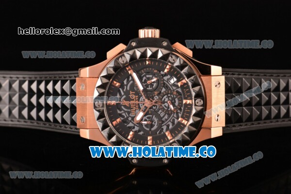 Hublot Big Bang Aero Bang Chrono Miyota Quartz Rose Gold Case with Black Skeleton Dial Stick Markers and Black Ceramic Bezel - Click Image to Close