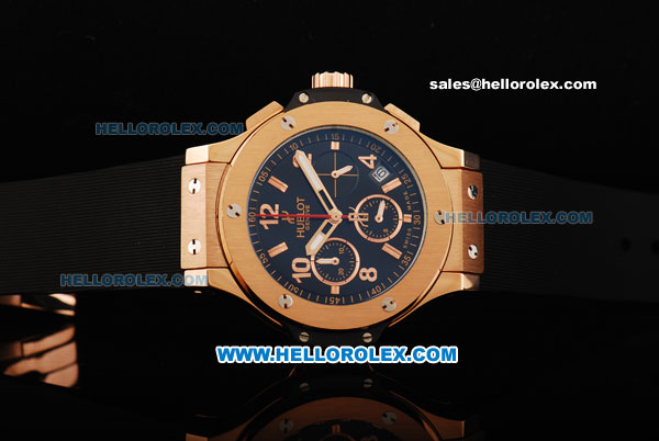 Hublot Big Bang Chronograph Miyota Quartz Movement Gold Case with Blue Dial and Black Rubber Strap - Lady Size - Click Image to Close