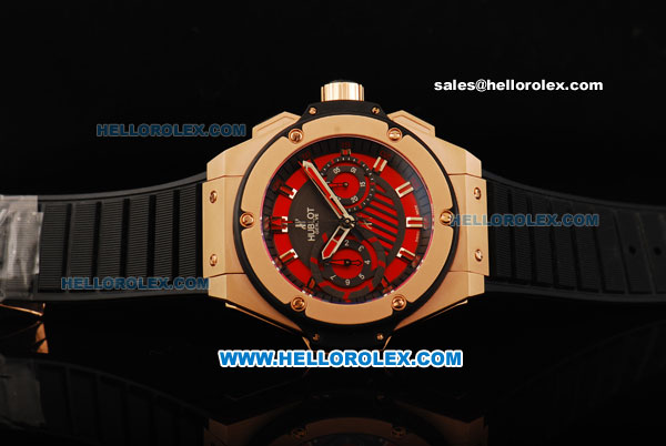 Hublot Big Bang Swiss Valjoux 7750 Automatic Movement Gold Case with Red Dial and Black Rubber Strap - Click Image to Close