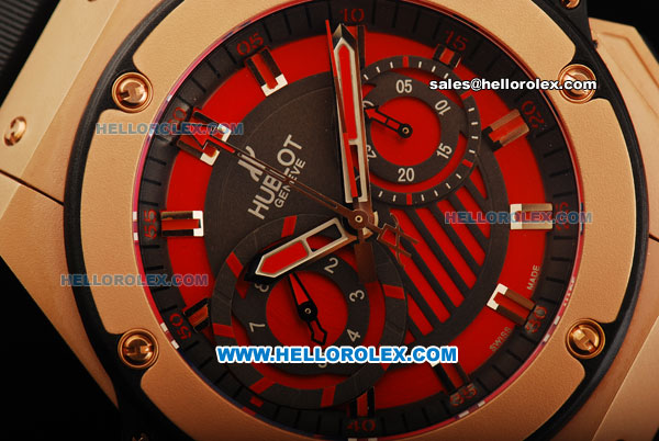 Hublot Big Bang Swiss Valjoux 7750 Automatic Movement Gold Case with Red Dial and Black Rubber Strap - Click Image to Close