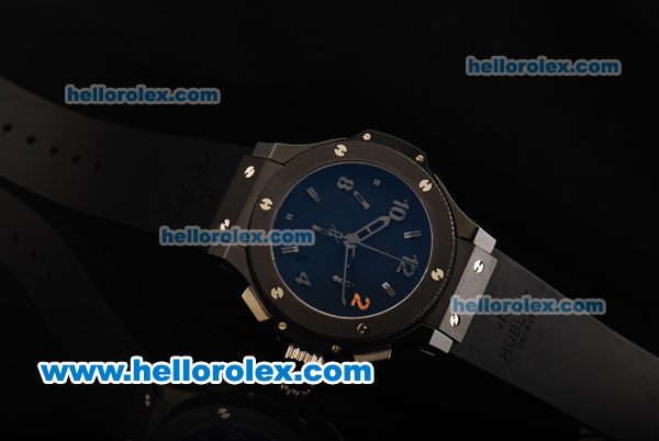 Hublot Big Bang Swiss Valjoux 7750 Automatic Movement Ceramic Case with Blue Dial and Black Rubber Strap - 1:1 Original - Click Image to Close