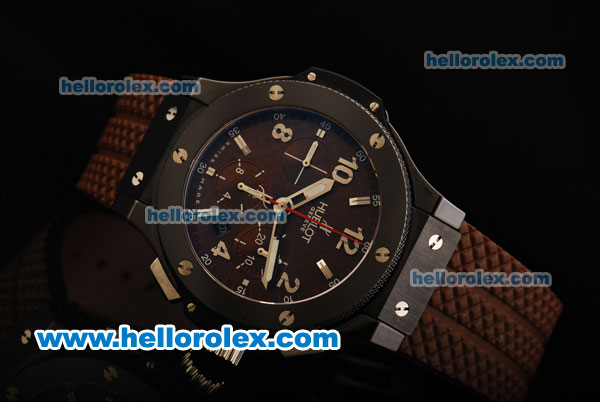 Hublot Big Bang Swiss Valjoux 7750 Automatic Movement Full Ceramic with Brown Dial and Brown Rubber Strap - 1:1 Original - Click Image to Close