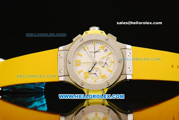 Hublot Big Bang Chronograph Miyota Quartz Movement Steel Case with Yellow Markers and Yellow Rubber Strap - Lady Model - Click Image to Close