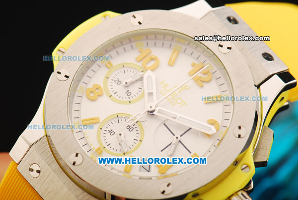 Hublot Big Bang Chronograph Miyota Quartz Movement Steel Case with Yellow Markers and Yellow Rubber Strap - Lady Model - Click Image to Close