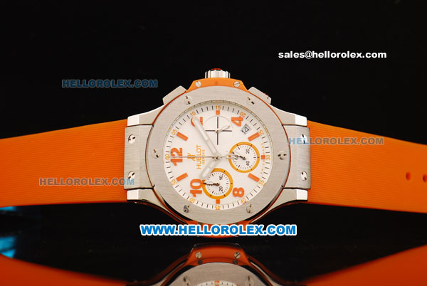 Hublot Big Bang Chronograph Miyota Quartz Movement Steel Case with Orange Markers and Orange Rubber Strap - Lady Model - Click Image to Close