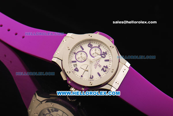 Hublot Big Bang Chronograph Miyota Quartz Movement Steel Case with Purple Markers and Purple Rubber Strap - Lady Model - Click Image to Close