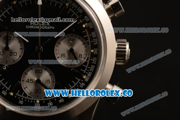 Rolex Explorer Chronograph Miyota OS20 Quartz Steel Case with Black Dial and Black Leather Strap - Click Image to Close