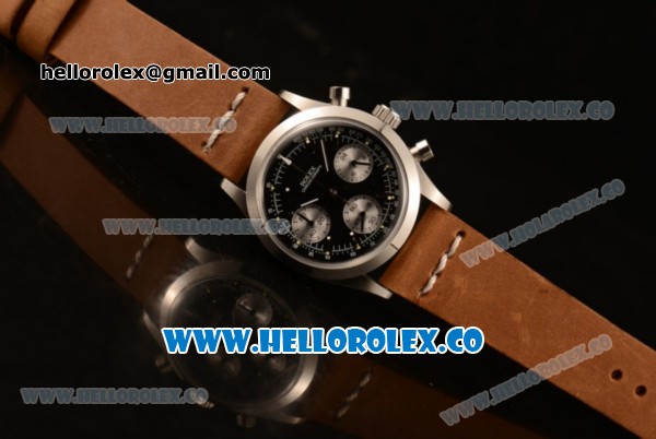Rolex Explorer Chronograph Miyota OS20 Quartz Steel Case with Black Dial and Brown Leather Strap - Click Image to Close