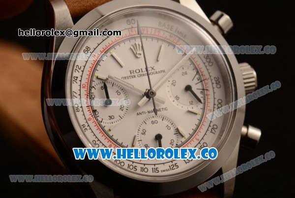 Rolex Explorer Chronograph Miyota OS20 Quartz Steel Case with White Dial and Brown Leather Strap - Click Image to Close