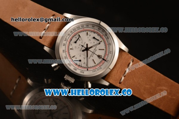 Rolex Explorer Chronograph Miyota OS20 Quartz Steel Case with White Dial and Brown Leather Strap - Click Image to Close