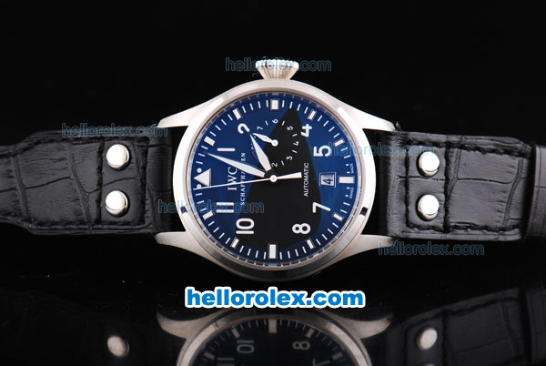 IWC Big Pilot Swiss Valjoux 7750 Automatic Movement Silver Case with Black Dial-White Number Markers and Black Leather Strap - Click Image to Close