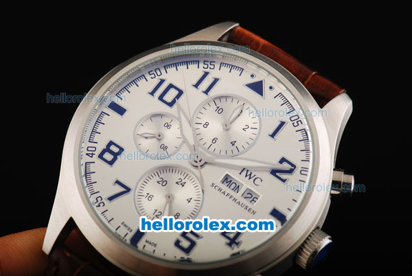 IWC Schaffhausen Automatic Movement Steel Case with White Dial-Numeral Markers and Brown Leather Strap - Click Image to Close