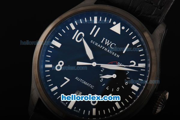IWC Big Pilot Swiss Valjoux 7750 Automatic Movement PVD Case with Black Dial-White Numeral Markers and Black Leather Strap - Click Image to Close