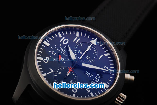 IWC Pilot's Watch TOP GUN Swiss Valjoux 7750 Automatic Movement Full Ceramic Case with Black Dial - White Numeral Markers and Black Nylon Leather Strap - Click Image to Close