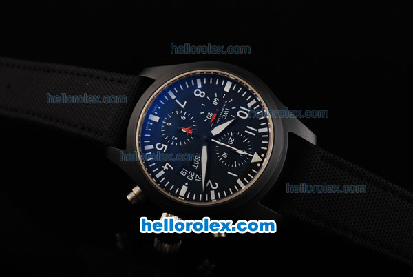 IWC Pilot's Watch TOP GUN Swiss Valjoux 7750 Automatic Movement Full Ceramic Case with Black Dial - White Numeral Markers and Black Nylon Leather Strap - Click Image to Close