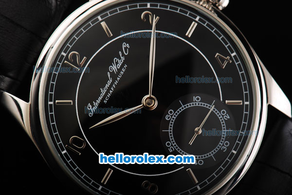 IWC Schaffhausen Manual Winding Movement with Black Dial and Black Leather Strap - Click Image to Close