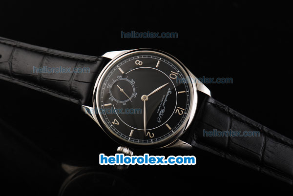 IWC Schaffhausen Manual Winding Movement with Black Dial and Black Leather Strap - Click Image to Close