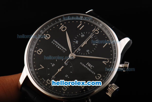 IWC Portuguese Chrono Swiss Valjoux 7750 Automatic Movement Steel Case with Black Dial and Silver Numeral Markers - Click Image to Close