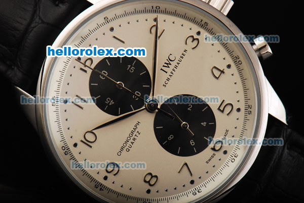 IWC Schaffhausen Chronograph Miyota Quartz Movement White Dial with Black Subdials and Silver Number Markers - Click Image to Close