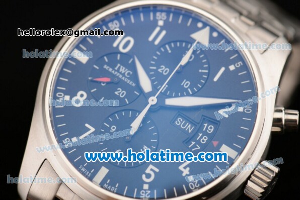 IWC Pilot Chrono Swiss Valjoux 7750 Automatic Steel Case with White Arabic Numeral Markers and Black Dial - Click Image to Close