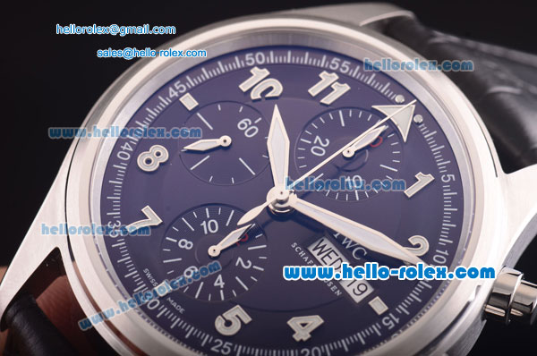 IWC Pilot Swiss Valjoux 7750 Automatic Movement Steel Case with Blue Dial and Leather Strap - Click Image to Close