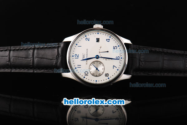 IWC Schaffhausen Portugieser Automatic Movement with White Dial-Blue Arabic Number Markers and Black Leather Strap - Click Image to Close