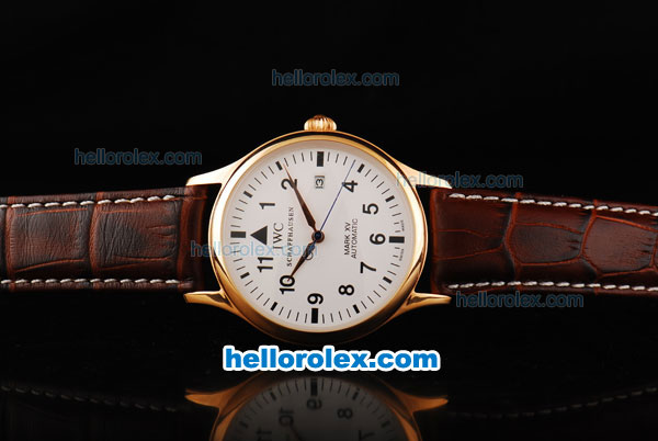 IWC Schaffhausen Mark XV Automatic Movement Rose Gold Case with White Dial and Black Numeral Marker-Brown Leather Strap - Click Image to Close