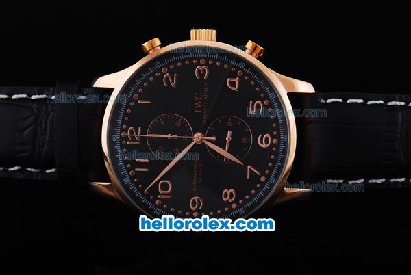 IWC Portuguese Chronograph Swiss Valjoux 7750 Automatic Movement Rose Gold Case with Black Dial - Click Image to Close