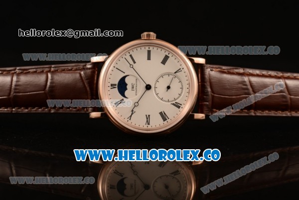 IWC Portofino Vintage Moonphase Asia 6497 Manual Winding Rose Gold Case with White Dial and Brown Leather Strap - (AAAF) - Click Image to Close