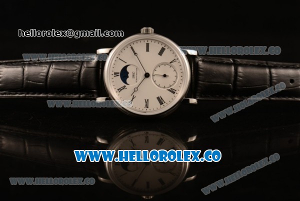 IWC Portofino Vintage Moonphase Asia 6497 Manual Winding Steel Case with White Dial and Black Leather Strap - (AAAF) - Click Image to Close
