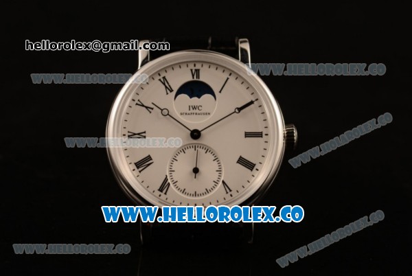 IWC Portofino Vintage Moonphase Asia 6497 Manual Winding Steel Case with White Dial and Black Leather Strap - (AAAF) - Click Image to Close