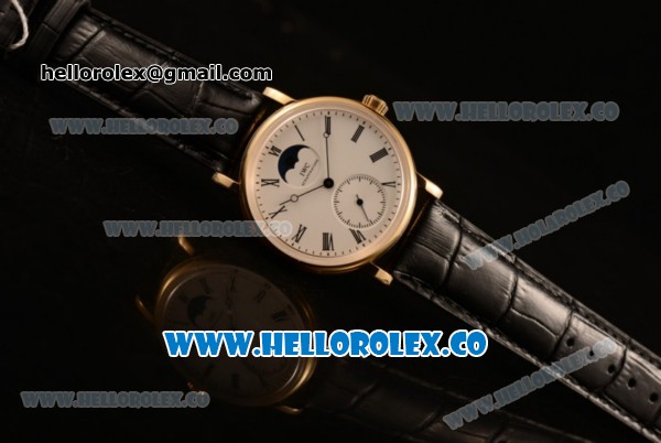 IWC Portofino Vintage Moonphase Asia 6497 Manual Winding Yellow Gold Case with White Dial and Black Leather Strap - (AAAF) - Click Image to Close