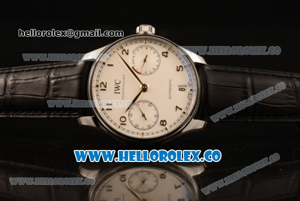 IWC Portuguese Automatic Clone IWC 52010 Automatic Steel Case Steel Bezel with White Dial and Black Leather Strap - (AAAF) - Click Image to Close