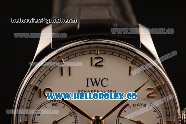 IWC Portuguese Automatic Clone IWC 52010 Automatic Steel Case Steel Bezel with White Dial and Black Leather Strap - (AAAF) - Click Image to Close
