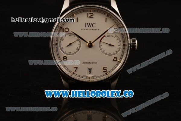 IWC Portuguese Automatic Clone IWC 52010 Automatic Steel Case Steel Bezel with White Dial and Black Leather Strap - (AAAF) - Click Image to Close
